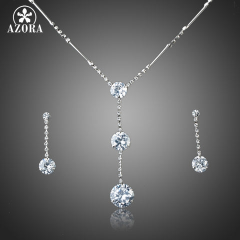 AZORA Hot Sale White Gold Color Stellux Austrian Crystal Water Drop Earrings and Necklace Jewelry Set TG0037