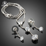 AZORA Hot Sale White Gold Color Stellux Austrian Crystal Water Drop Earrings and Necklace Jewelry Set TG0037