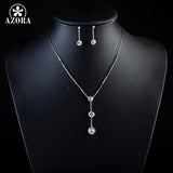 AZORA Hot Sale White Gold Color Stellux Austrian Crystal Water Drop Earrings and Necklace Jewelry Set TG0037