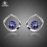 AZORA Noble White Gold Color Blue Stellux Austrian Crystal Stud Earrings TE0041