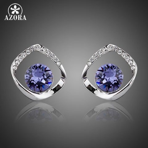 AZORA Noble White Gold Color Blue Stellux Austrian Crystal Stud Earrings TE0041