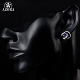 AZORA Noble White Gold Color Blue Stellux Austrian Crystal Stud Earrings TE0041