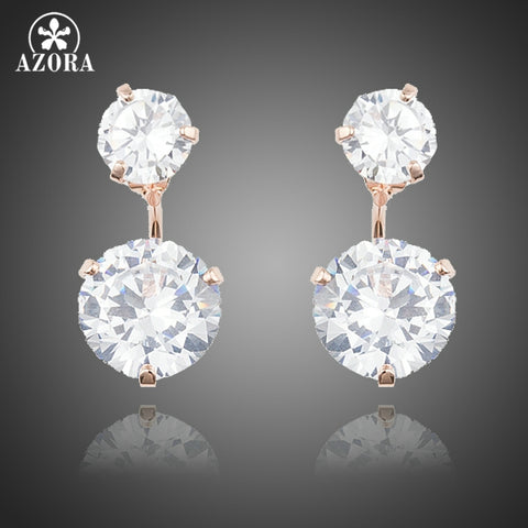 AZORA Rose Gold Color with 2pcs Clear Cubic Zirconia Drop Earrings For Women TE0230