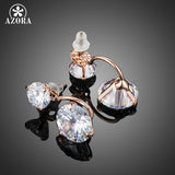 AZORA Rose Gold Color with 2pcs Clear Cubic Zirconia Drop Earrings For Women TE0230