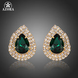 AZORA Gold Color Waterdrop Design Dark Green Cubic Zirconia Stud Earrings TE0129