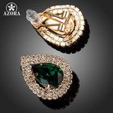 AZORA Gold Color Waterdrop Design Dark Green Cubic Zirconia Stud Earrings TE0129