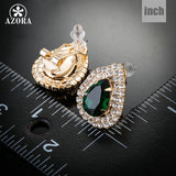 AZORA Gold Color Waterdrop Design Dark Green Cubic Zirconia Stud Earrings TE0129