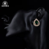 AZORA Gold Color Waterdrop Design Dark Green Cubic Zirconia Stud Earrings TE0129