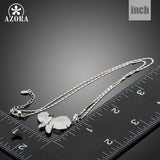 AZORA Imitation Opal with Clear Cubic Zirconia Dragonfly White Gold Color Pendant Necklace for Gift TN0183