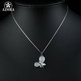 AZORA Imitation Opal with Clear Cubic Zirconia Dragonfly White Gold Color Pendant Necklace for Gift TN0183