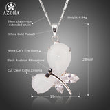 AZORA Imitation Opal with Clear Cubic Zirconia Dragonfly White Gold Color Pendant Necklace for Gift TN0183