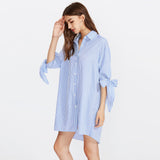 Butterfly Sleeves Autumn Dress Women Buttons Print Vertical Striped Embroidered Workwear Straight Shirt Dress