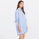 Butterfly Sleeves Autumn Dress Women Buttons Print Vertical Striped Embroidered Workwear Straight Shirt Dress