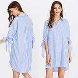 Butterfly Sleeves Autumn Dress Women Buttons Print Vertical Striped Embroidered Workwear Straight Shirt Dress