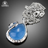 AZORA Water Drop Blue Stone with Crystal Swan Drop Pendant Necklace TN0187
