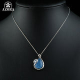 AZORA Water Drop Blue Stone with Crystal Swan Drop Pendant Necklace TN0187
