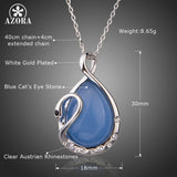 AZORA Water Drop Blue Stone with Crystal Swan Drop Pendant Necklace TN0187