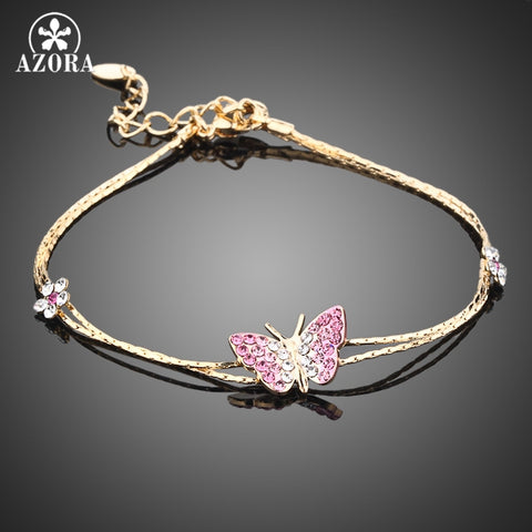 AZORA Gold Color Stellux Austrian Crystal Butterfly and Flower Charm Bracelet TS0008