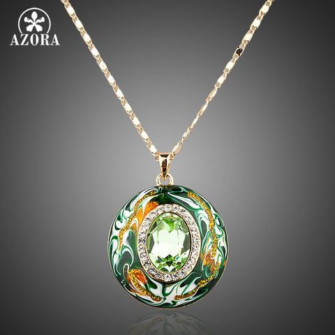 AZORA Gold Color Stellux Austrian Crystals Oil Painting Pattern Design Pendant Necklace TN0007