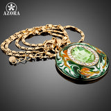AZORA Gold Color Stellux Austrian Crystals Oil Painting Pattern Design Pendant Necklace TN0007