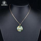 AZORA Gold Color Stellux Austrian Crystals Oil Painting Pattern Design Pendant Necklace TN0007