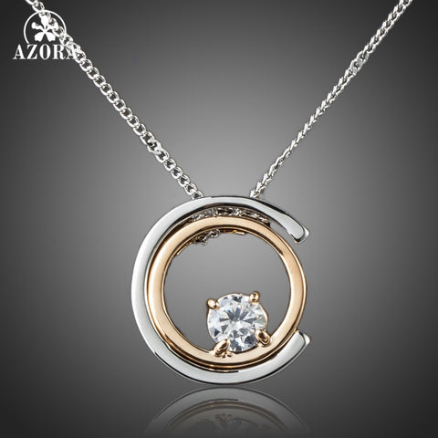 AZORA Classic White Gold Color White Stellux Austrian Crystal Pendant Necklace TN0075