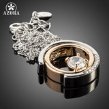 AZORA Classic White Gold Color White Stellux Austrian Crystal Pendant Necklace TN0075