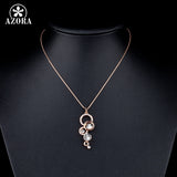 AZORA Rose Gold Color Pure Clear Simply Small Round 1 carat Cubic Zirconia Pendant Necklace TN0046