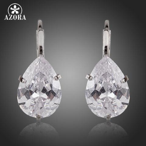AZORA Brand Design Pear Cut Clear Cubic Zirconia Water Drop Earrings TE0158