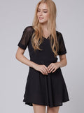 Lapel Georgette Shoulder Short Sleeves Chiffon Dress