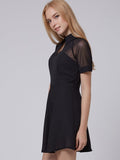 Lapel Georgette Shoulder Short Sleeves Chiffon Dress