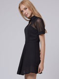 Lapel Georgette Shoulder Short Sleeves Chiffon Dress