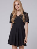 Lapel Georgette Shoulder Short Sleeves Chiffon Dress