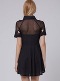 Lapel Georgette Shoulder Short Sleeves Chiffon Dress
