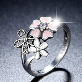 Cherry Blossom Pink Enamel Heart Floral Finger Ring