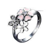 Cherry Blossom Pink Enamel Heart Floral Finger Ring