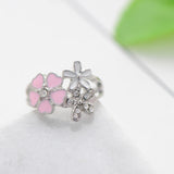 Cherry Blossom Pink Enamel Heart Floral Finger Ring