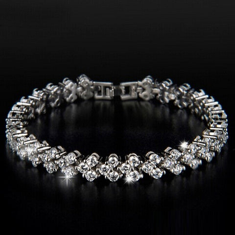 Women Roman Chain Crystal Bangle Rhinestone 3 Layers Bracelet