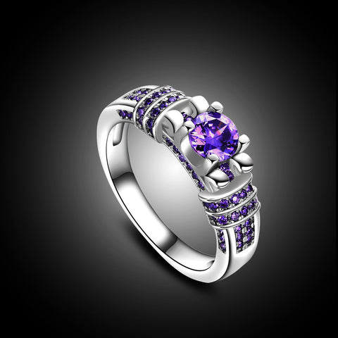 Women Fashion Jewelry Silver Purple Zircon Wedding Ring