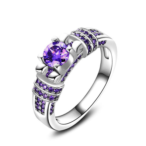 Women Fashion Jewelry Silver Purple Zircon Wedding Ring