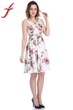 Fashion Women Floral Printed Dress Elegant Sleeveless Evening Party Prom Gown Formal O-Neck Knee-Length Dress vestidos