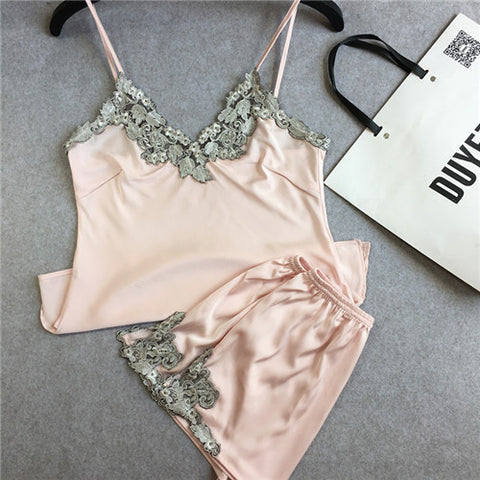 Silk Satin Lace  Pajama Set