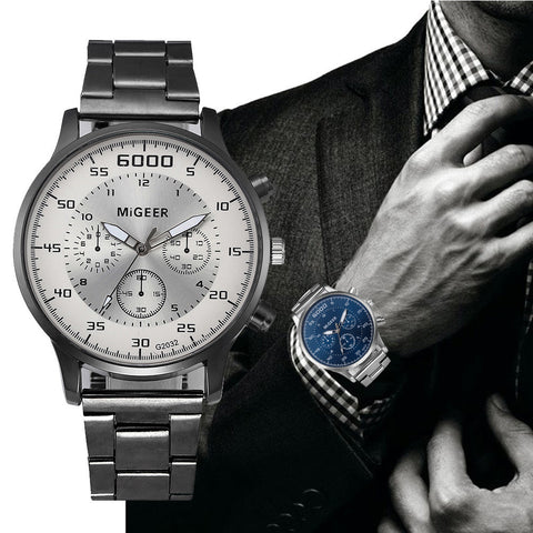 Fashion Men Crystal Stainless Steel Analog Quartz Wrist Watch Bracelet
