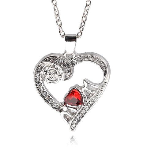 Fashion Love Jewelry Necklace White Crystal Rose Heart Pendant
