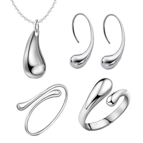 Water Drop Shape Alloy Jewelry Necklace Earrings Bracelet Ring Kit for Women