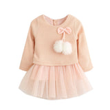 Baby Kid Girls Long Sleeve Knitted Bow Newborn Tutu Princess Dress