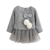 Baby Kid Girls Long Sleeve Knitted Bow Newborn Tutu Princess Dress