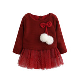 Baby Kid Girls Long Sleeve Knitted Bow Newborn Tutu Princess Dress