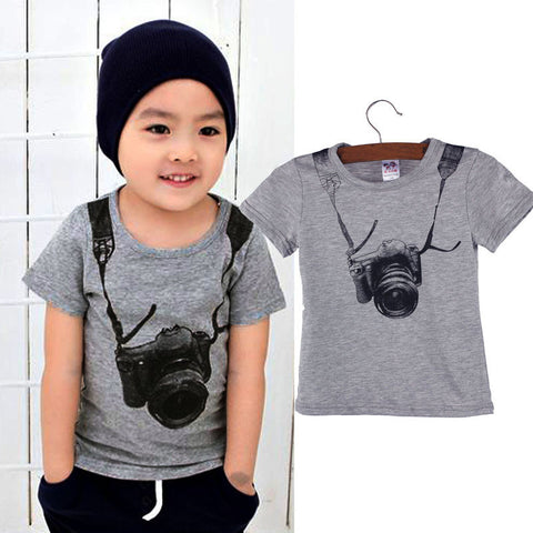 Summer Children Boy Kids Camera Short Sleeve Tops O Neck T Shirt