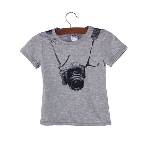 Summer Children Boy Kids Camera Short Sleeve Tops O Neck T Shirt